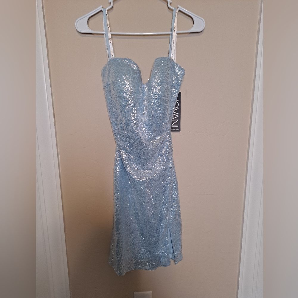 Jovani Ice Blue Sequin Mini Dress